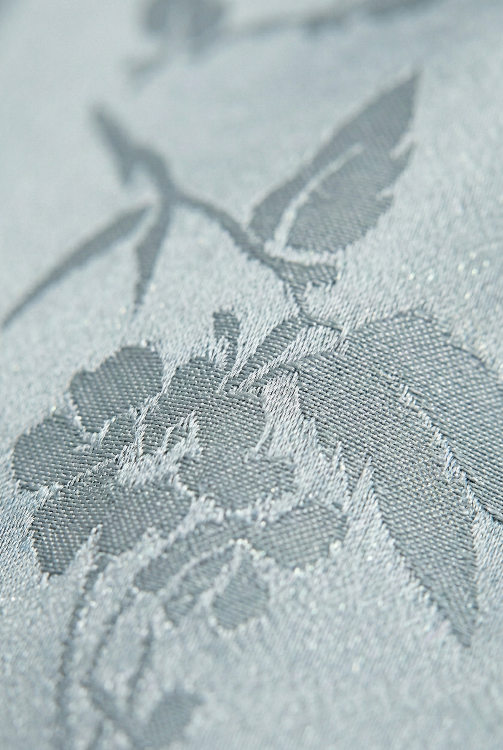 Maison Hua blue qipao detail, bird and floral fabric pattern