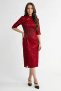 Maison Hua dark red floral qipao with 3/4 sleeves, front view