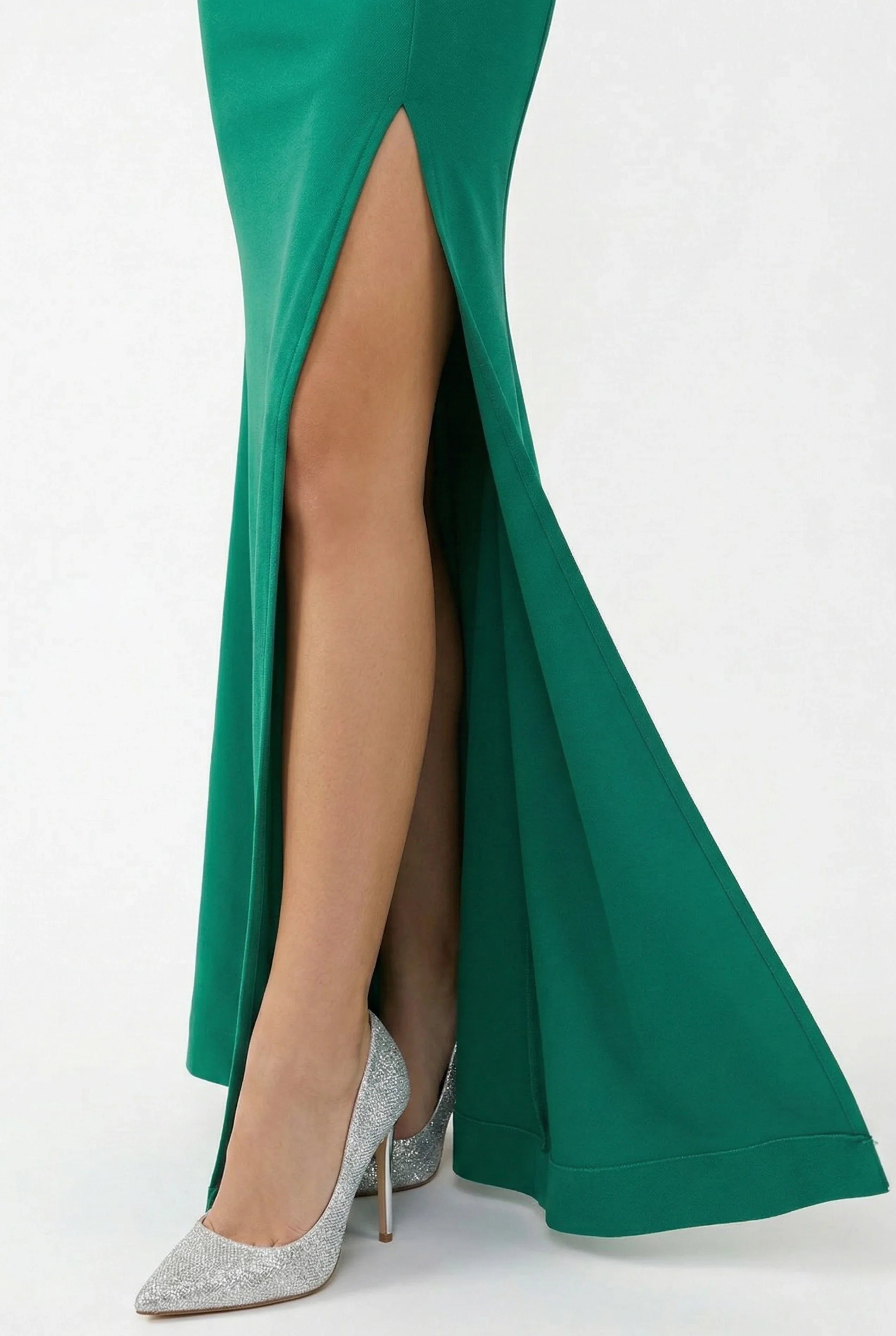 Maison Hua green qipao skirt detail, high side slit