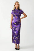 Maison Hua modern purple qipao with gold butterflies, front view